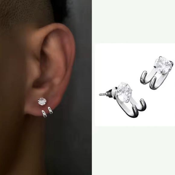 Zircon Stud Earrings P Hip-hop Niche Hook Shape Earrings for Men - Picture 2 of 5